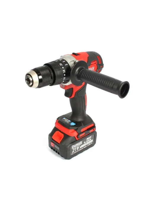 Шуруповерт дрель аккумуляторный бесщеточный ударный DeMak 21В, в кейсе, 2 АКБ 4 а/ч, многофункциональный 120 H/M для сверления, долбления, закручивания, шуруповерт для ледобура, ледоруб ДеМак