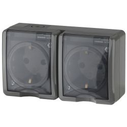 Розетка ЭРА Эксперт 11-2404-03 двойная 2х2P+E IP54 шторки 16A-250В ОУ серый