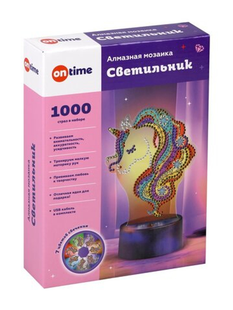 Алмазная мозаика светильник Единорог, 7 цв свечение