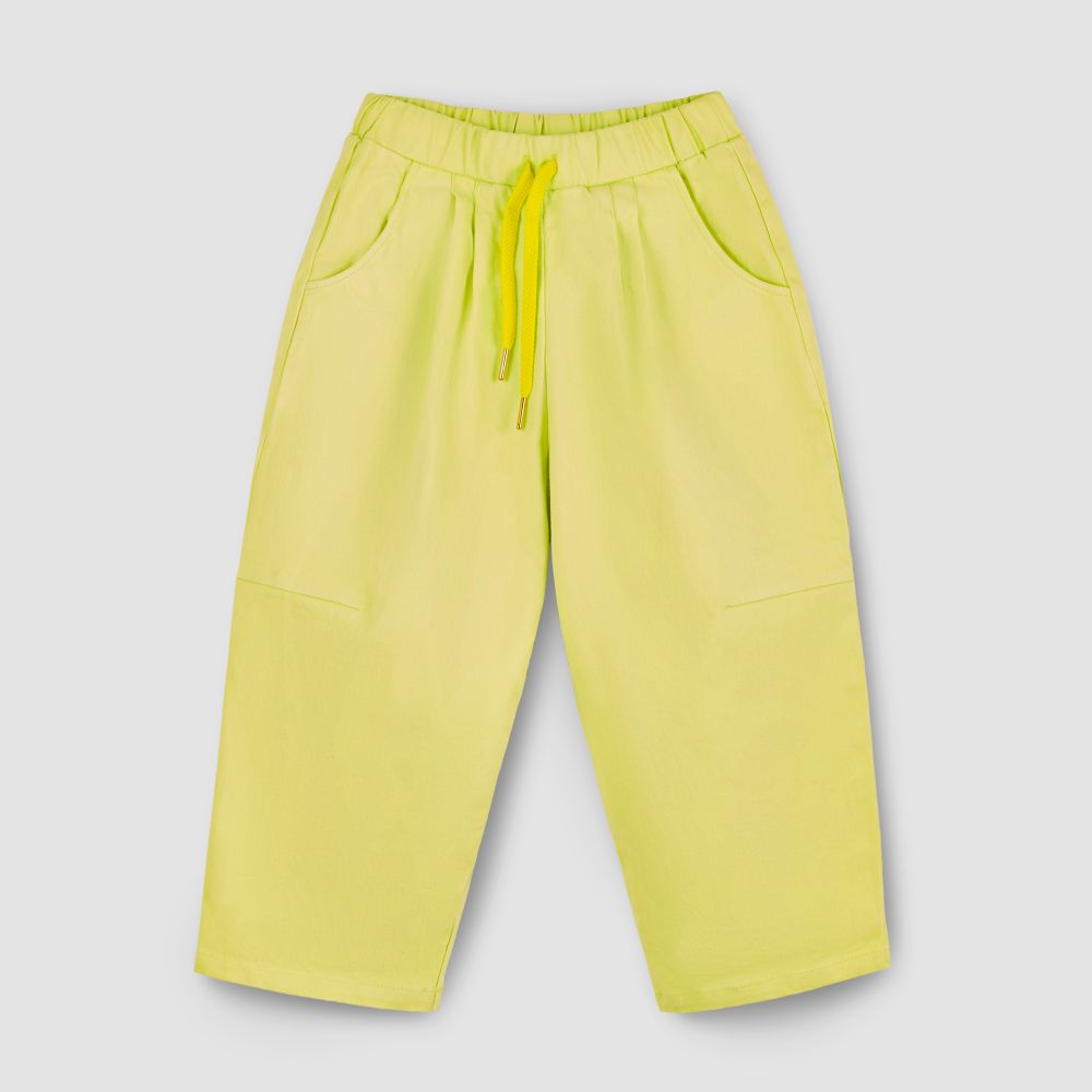 Широкие брюки из вареного денима бананового цвета