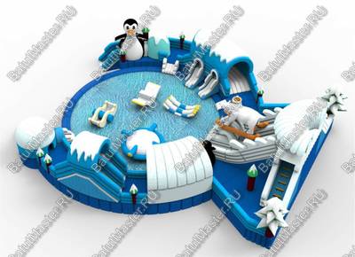 Надувной наземный аквапарк «Морское царство 3»  с фигурой пингвина, 16*16*6 м