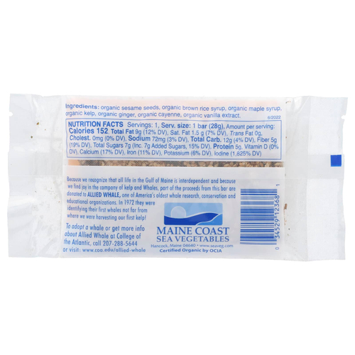 Maine Coast Sea Vegetables, Kelp Crunch, энергетический батончик с морскими водорослями, кунжут и имбирь, 28 г (1 унция)
