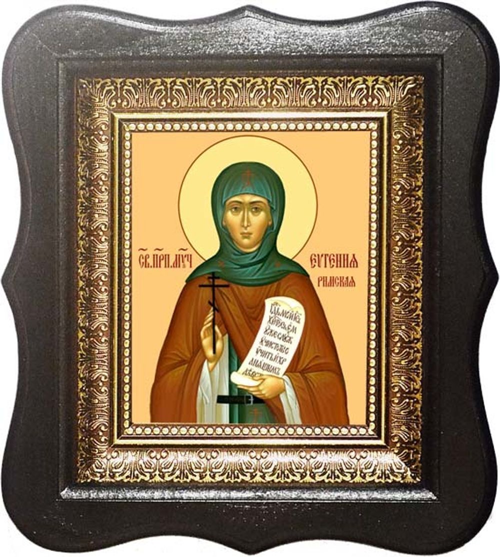 Евгения Римская преподобомученица. Икона на холсте 10х12 см в киоте 18х20х4 см.