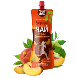 Черный чай «Колд брю» Персик 28SEEDS, 250 мл, дой-пак с ломтиками персика