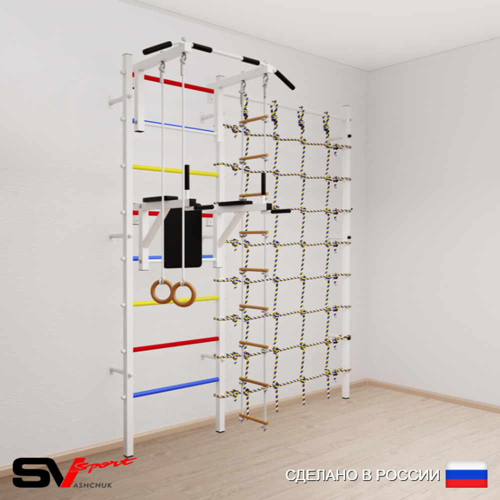 Шведская стенка Sv Sport усиленная 6780 (Турник стандарт/Брусья/Кольца/Лестница/Канатный лаз)