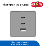 Блок зарядки в рамку 65W TYPE A+C+C 65WUSB (серый)