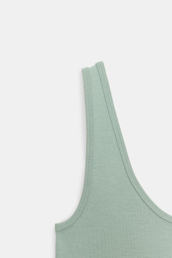 ZARA ХЛОПКОВЫЙ ТОП НА БРЕТЕЛЯХ, ЗЕЛЕНОВАТЫЙ