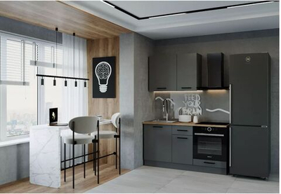 Кухонный гарнитур Антрацит (графит) 1600 мм столешница 38 мм, ЛДСП, компактная прямая кухня для дачи, студии и малогабаритной квартиры