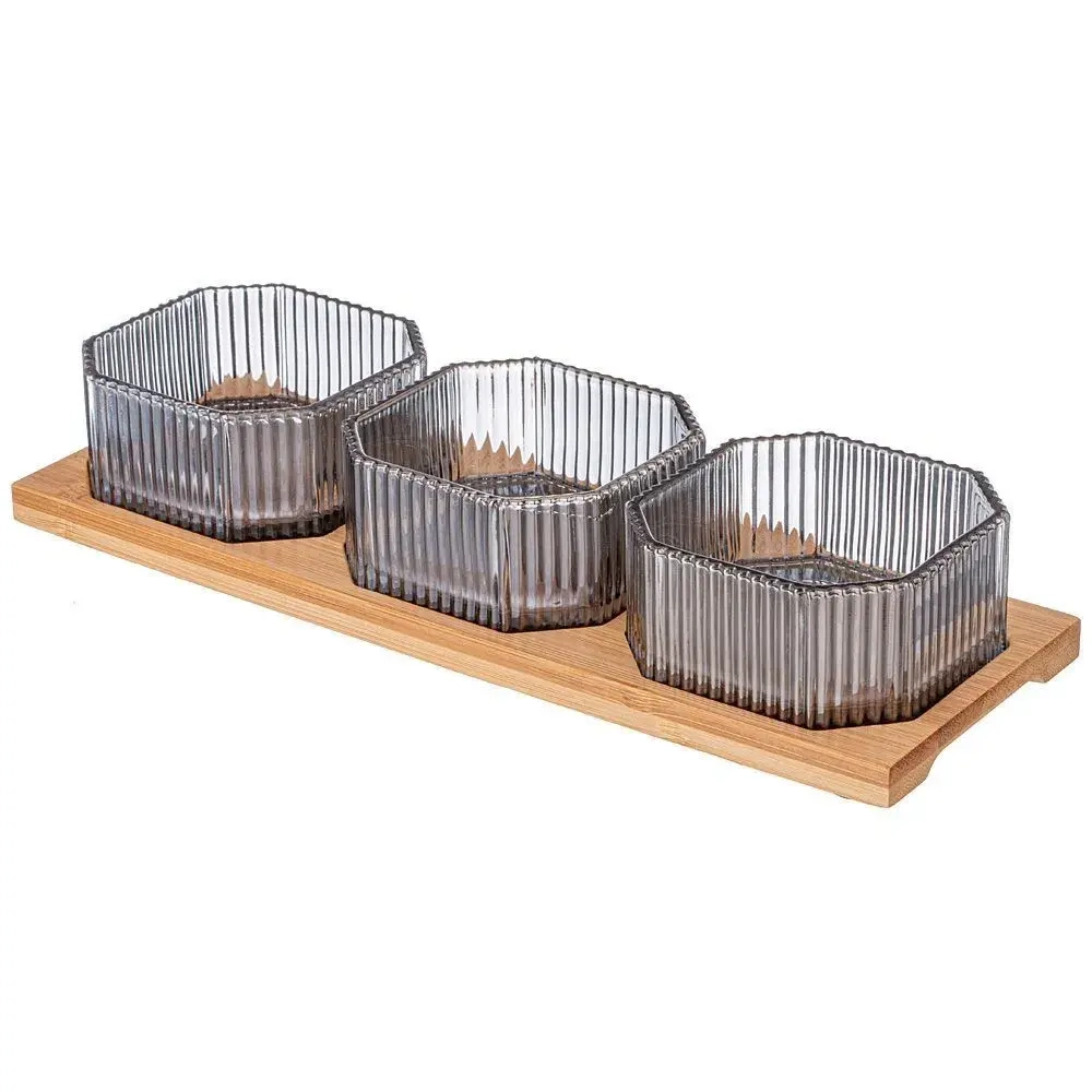 Набор емкостей из 3-х штук perfo smoky 8,5*4см на бамбуковой подставке