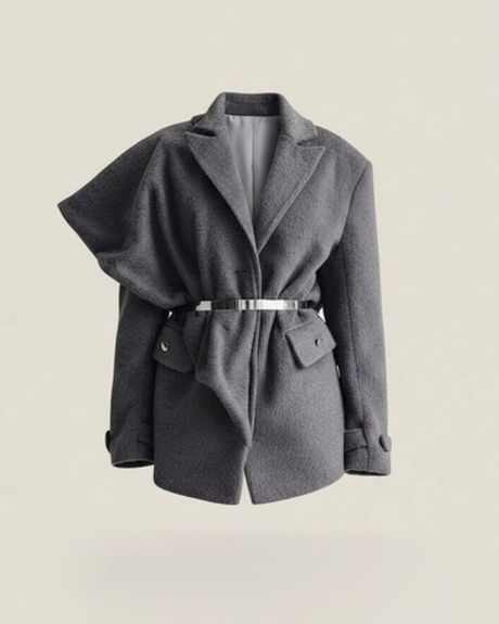 Пиджак - пальто с косынкой oversize