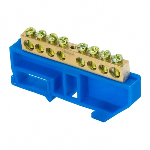 Шина PROxIma N (6х9мм) 100А 8 отверстий латунь изолятор на DIN-рейку синий EKF sn0-63-08-d