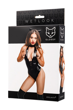 Боди Glossy Kitti с ушками на ободке из материала Wetlook