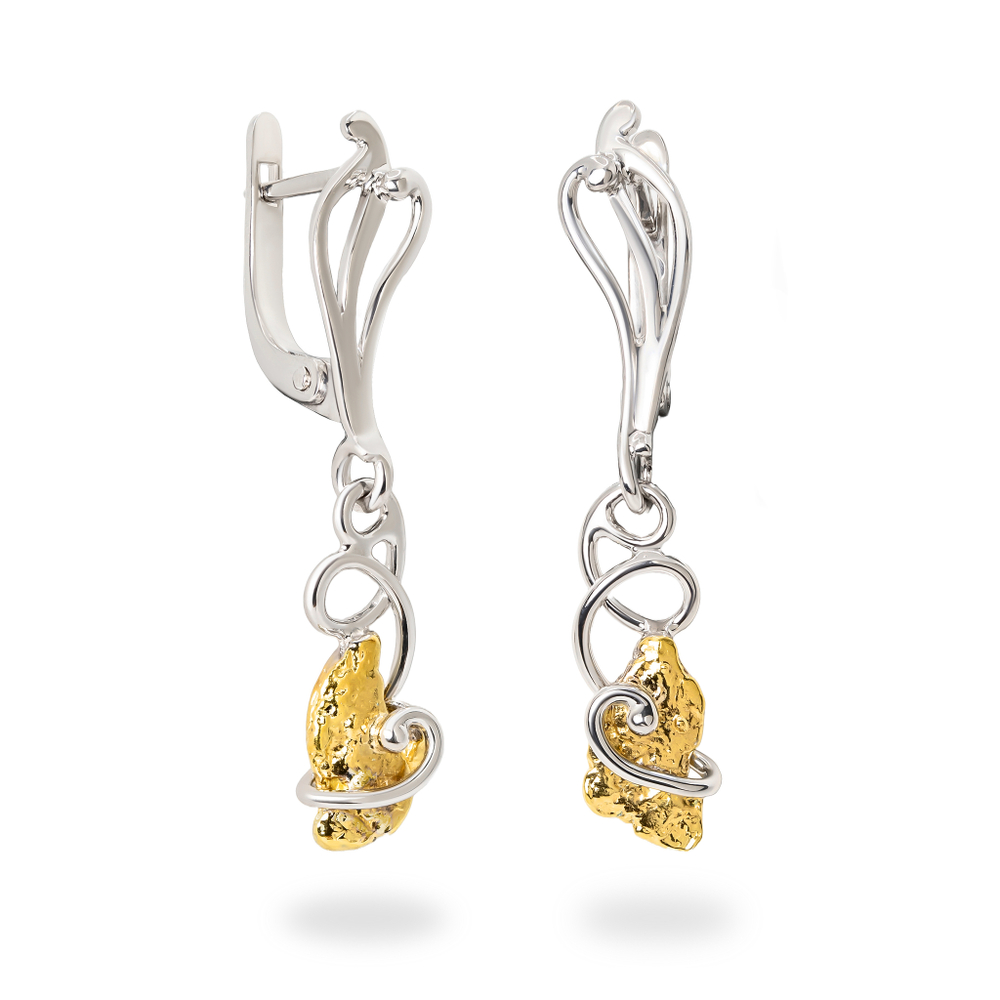 Серьги из белого золота 585 пробы с самородками