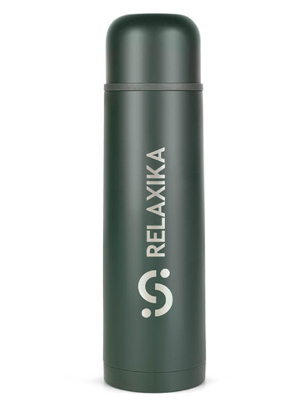 Термос Relaxika 101 (1 литр), хаки (стикерпак "Кемпинг")