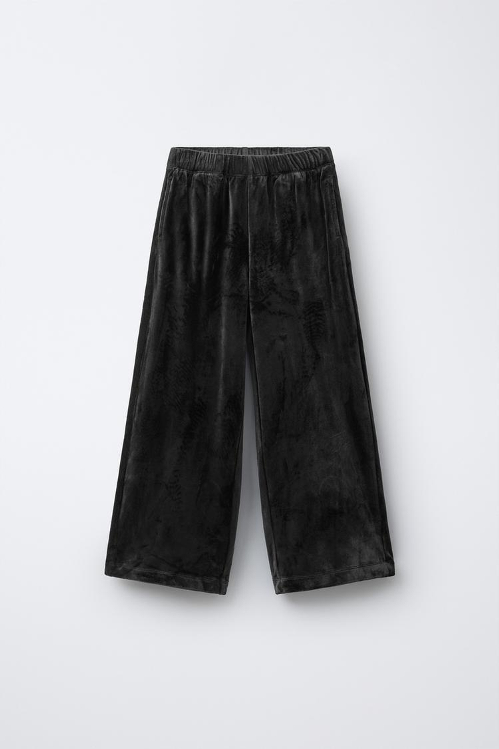 ZARA КОМПЛЕКТ ИЗ ХУДИ И БРЮК WIDE LEG ИЗ ВЕЛЮРА, АНТРАЦИТОВО-СЕРЫЙ