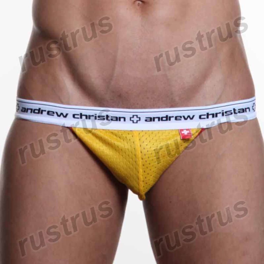 Мужские трусы джоки желтые с белой резинкой Andrew Christian  AC00082