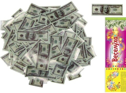 Пневмохлопушка, 30 см, "Доллары", Бумажные доллары (100$) и полоски, 1 шт.