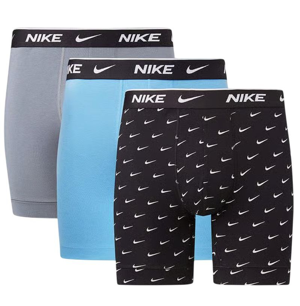 Боксерки теннисные Nike Everyday Cotton Stretch Boxer Brief 3P - swoosh print/grey/blue
