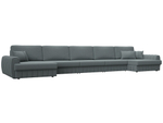 Диван П-образный Лига-057 НПБ МегаЛонг, Амур 07 серый, Рогожка, 129352