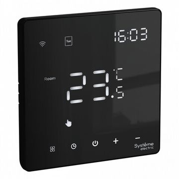 Термостат программируемый ArtGallery 16А с Wi-Fi для электрич. теплого пола моноблочный черн. SE GAL001038