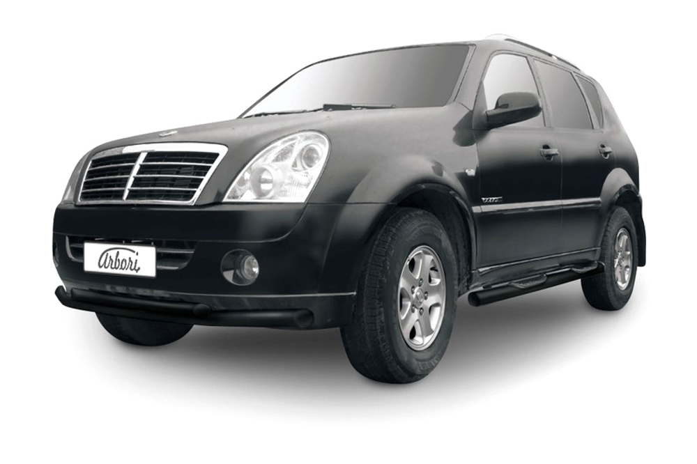 Защита переднего бампера d76+d57 двойная Arbori черн. для SsangYong REXTON 2010-2012