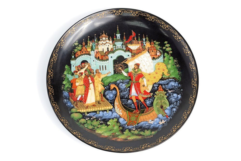 Лимитированная декоративная настенная тарелка из серии «Русские сказки» с иллюстрацией Евгения Популова по мотивам русской сказки «Садко»