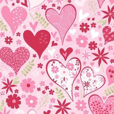 Цветы и сердечки на розовом