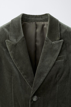 ZARA КОСТЮМНЫЙ БЛЕЙЗЕР ИЗ БАРХАТА, СЕРОВАТО-КОРИЧНЕВЫЙ