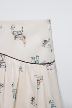 ZARА ЮБКА ОБЪЕМНОГО КРОЯ С ПРИНТОМ «САПОГИ», ЭКРЮ