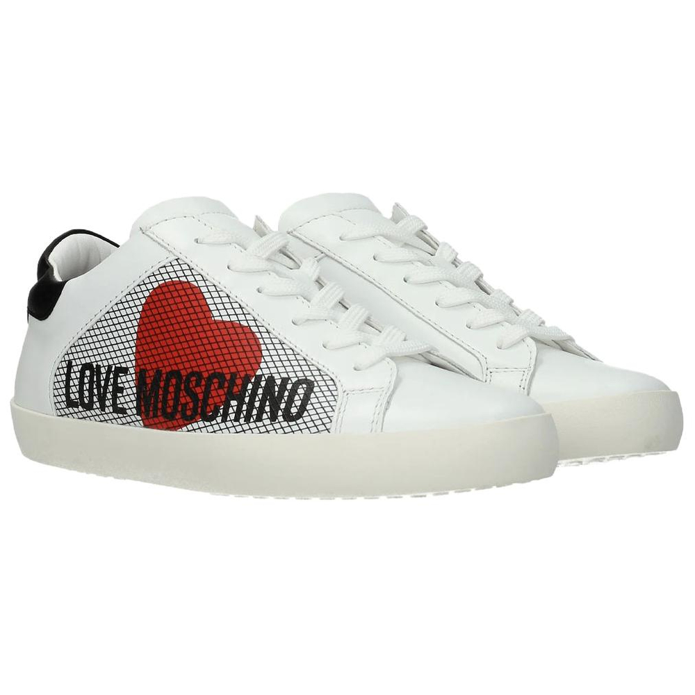 LOVE MOSCHINO Leather Stylish Skateboarding Shoes Women"s White Red