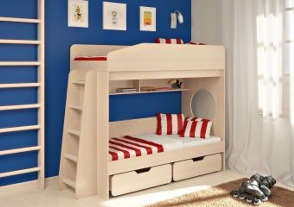 Двухъярусная кровать КарИВи Легенда 10.2  Дуб Молочный  Дуб Молочный
