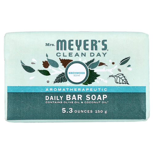 Mrs. Meyers Clean Day, Aromatherapeutic, Daily Bar Soap, Birchwood, 5.3 oz (150 g)