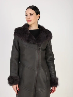 Дубленка зимняя натуральная с капюшоном длинная