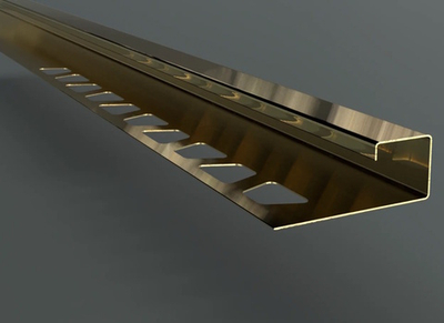 Наружный С-профиль для плитки и керамогранита с фиксатором, латунь полированная