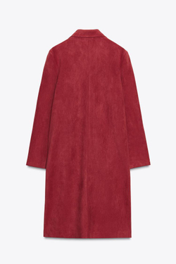 ZARA ПАЛЬТО-СЮРТУК ИЗ ТКАНИ ПОД ЗАМШУ, ТЕМНО-РОЗОВЫЙ