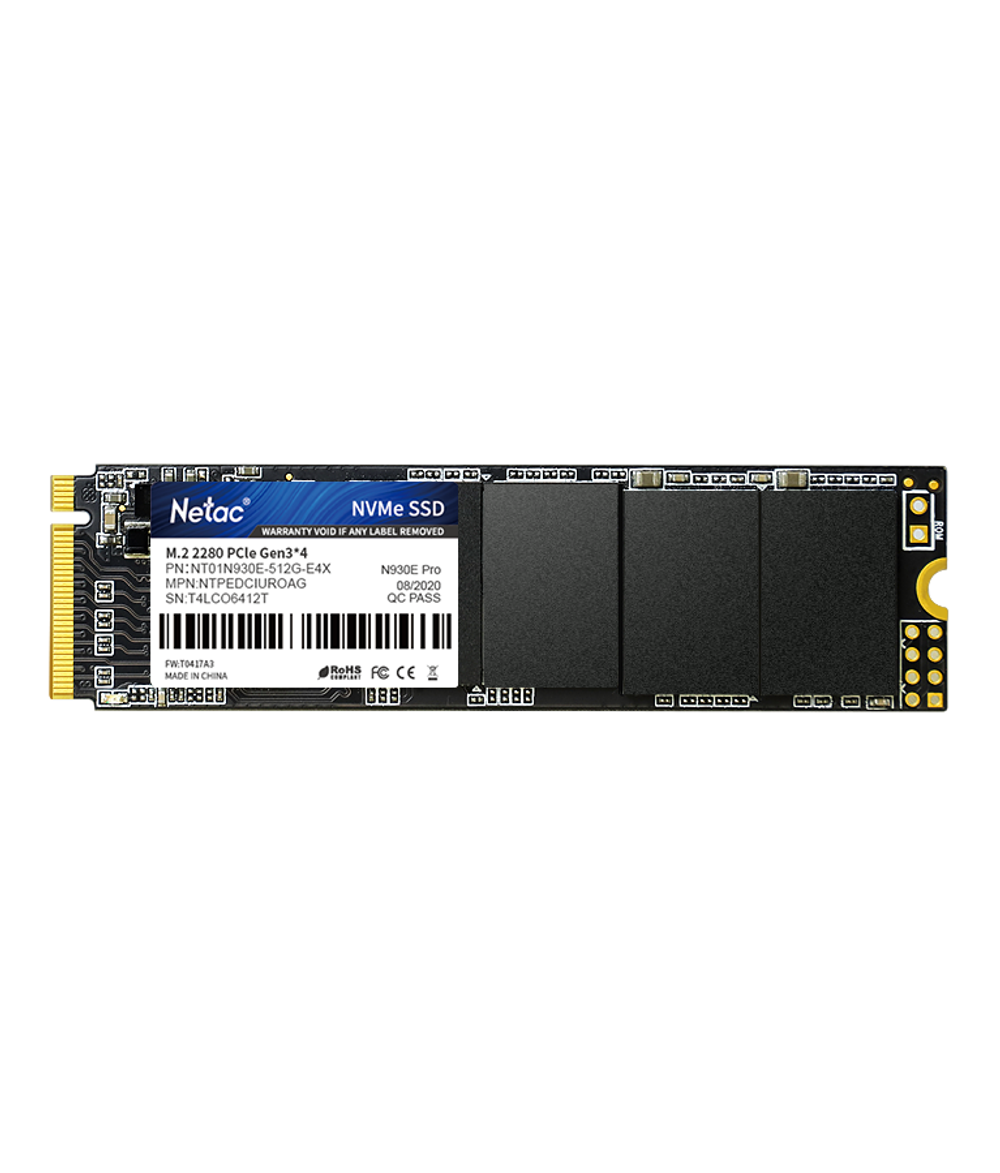 Ssd накопитель Netac SSD N930E Pro 512GB PCIe 3 x4 M.2 2280 NVMe 3D NAND, R/W up to 2080/1700MB/s, IOPS(R4K) 200K/200K, TBW 300TB, 3y wty