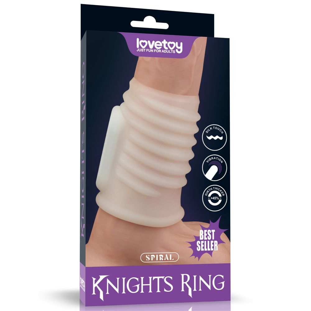 Белая ребристая вибронасадка на пенис Knights Ring (Цвет: белый)