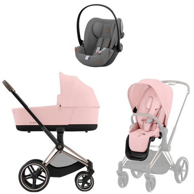 Коляска Cybex Priam IV Rosegold complete и автокресло Cloud G i-Size Lava Grey 3 в 1 Peach Pink