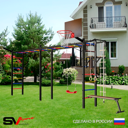 Уличная шведская стенка Sv Sport рукоход х 2 У51811К (Турник/Брусья/Скамья/"Лодочка"/Щит баскет/Кронш бокс/Канат/кольца/лестница)