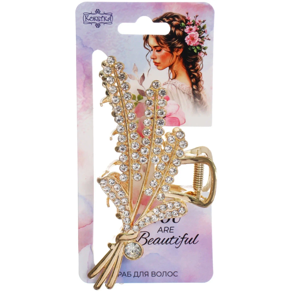 Заколка-краб для волос «AKS - DesignPRO», веточки, цвет золото и хром, 11,5*5см