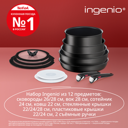 Набор посуды со съемной ручкой Tefal Ingenio Exception Noir, L7639453, 12 предметов