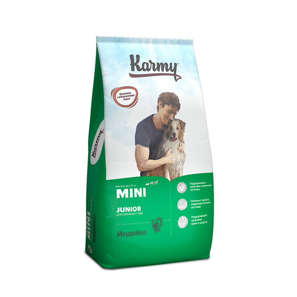 Сухой корм для щенков мелких пород до 1 года Karmy Mini Junior Индейка