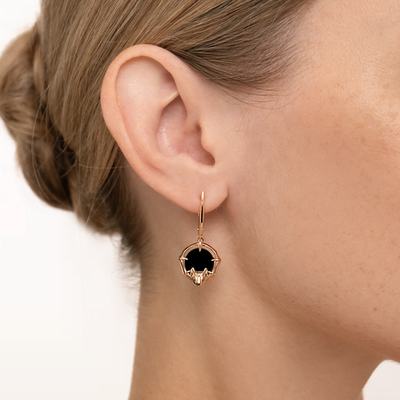 Серьги «Летучие мыши» с английским замком из красного золота с ониксом