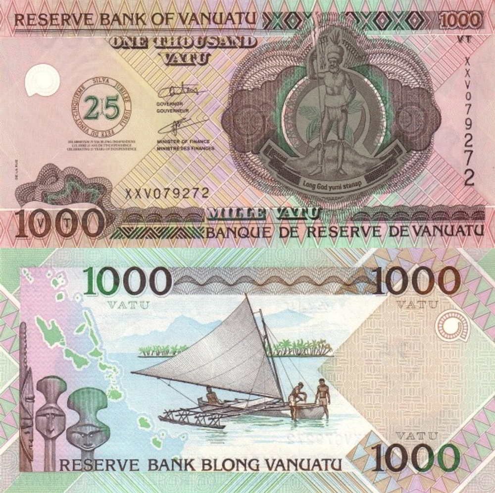 Вануату 1000 вату 2005 год , 25-я годовщина независимости (1980–2005) , P-11 , UNC