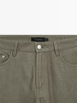 Massimo Dutti Зауженные джинсы из хлопковой джинсовой ткани, хаки