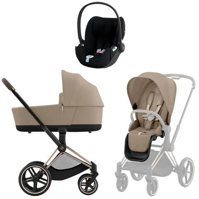 Коляска 3 в 1 Cybex Priam IV Rosegold complete и автокресло Cloud T i-Size Sepia Black Plus Cozy Beige