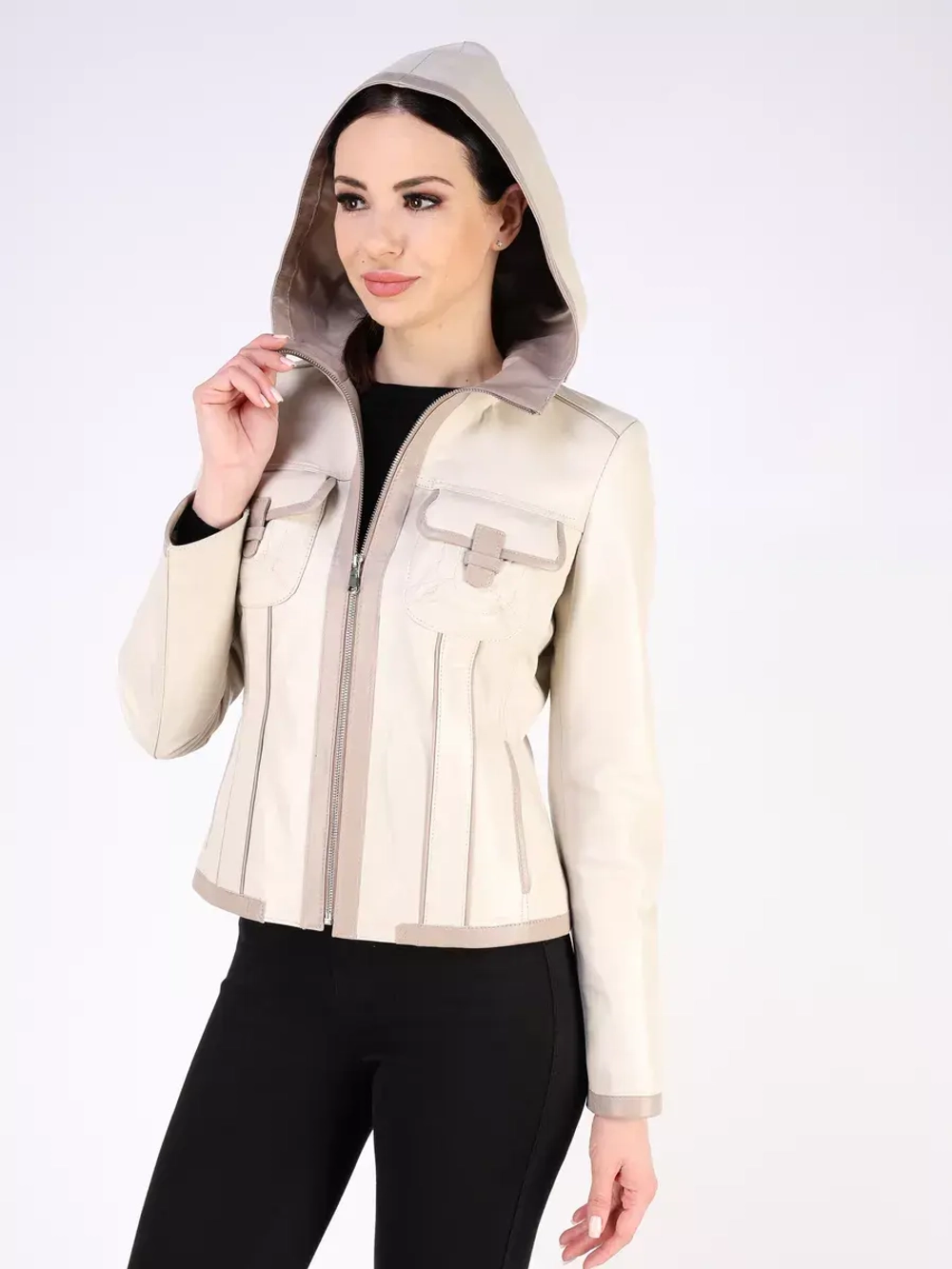 Кожаная куртка осень натуральная с капюшоном