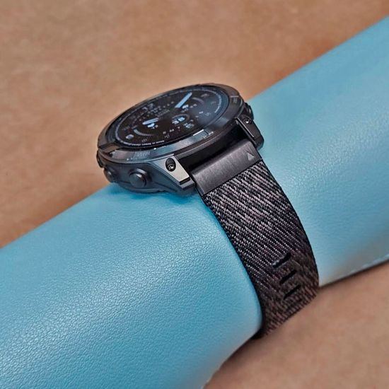 Ремешок нейлоновый 22 мм жакардовое плетение для Garmin MARQ / Epix / Fenix (47 мм) (Черно-серый)