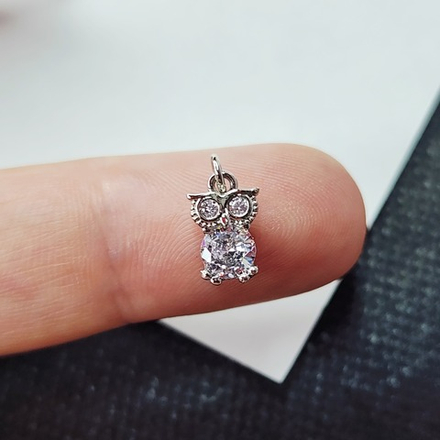 Подвеска, родий, сова, совушка, фианиты, р-р 12мм, люкс фурнитура