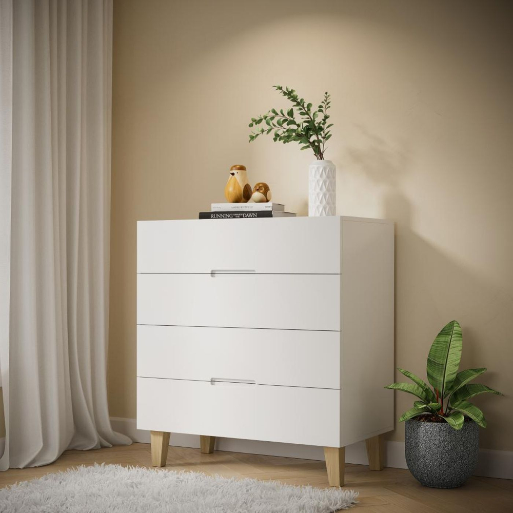 Комод белый для одежды Чек с ящиками на ножках из массива березы